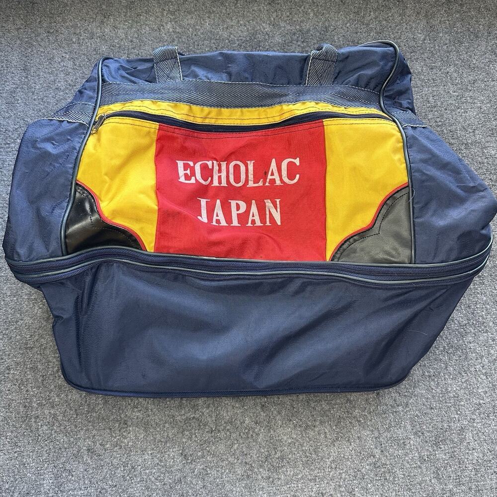 Vintage Rolling Travel Accordion Style Zip Up Folding Bag Carrying JAPAN Blue
